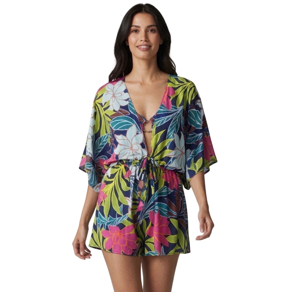 Vince Camuto Women Tropical Floral Romper Cover Up Multi Color Size Medium NWT